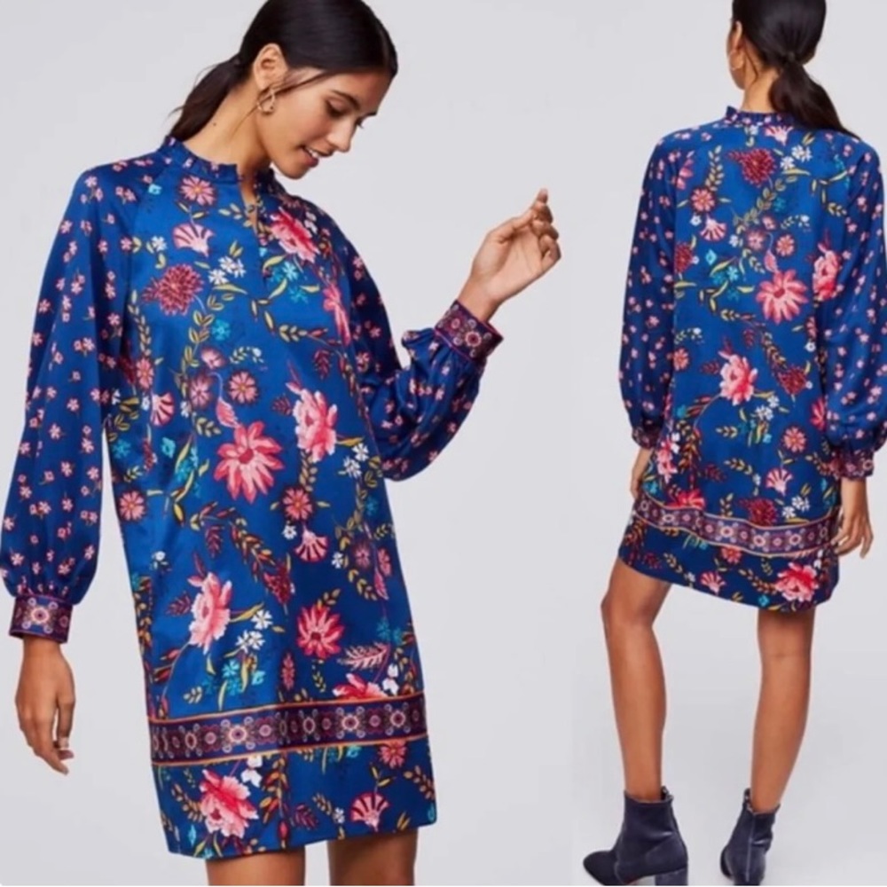 Loft Small Petite Long Sleeve Wild Flower Shift Dress